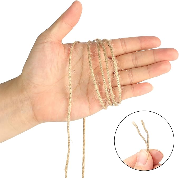 G2PLUS 2mm 2 Ply Natural Jute Twine String, 164Ft Craft Jute Rope Twine for Gift Wrapping, DIY Crafts, Gardening, Handmade Arts Decoration