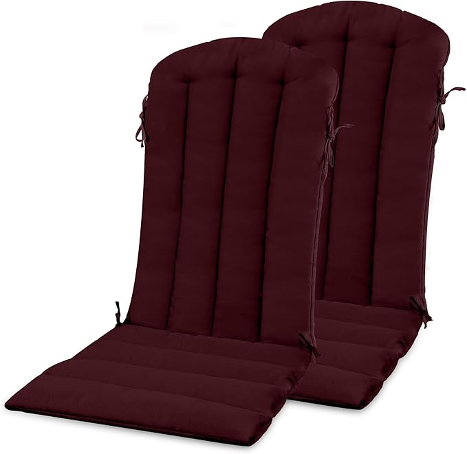 YEFU Adirondack Chair Cushion, Thin Rocking Chair Cushions with Straps Set of 2, Folding Patio Chair Pad for Indoor and Outdoor, 19.7x18.9x1.5 Inch, Burgundy