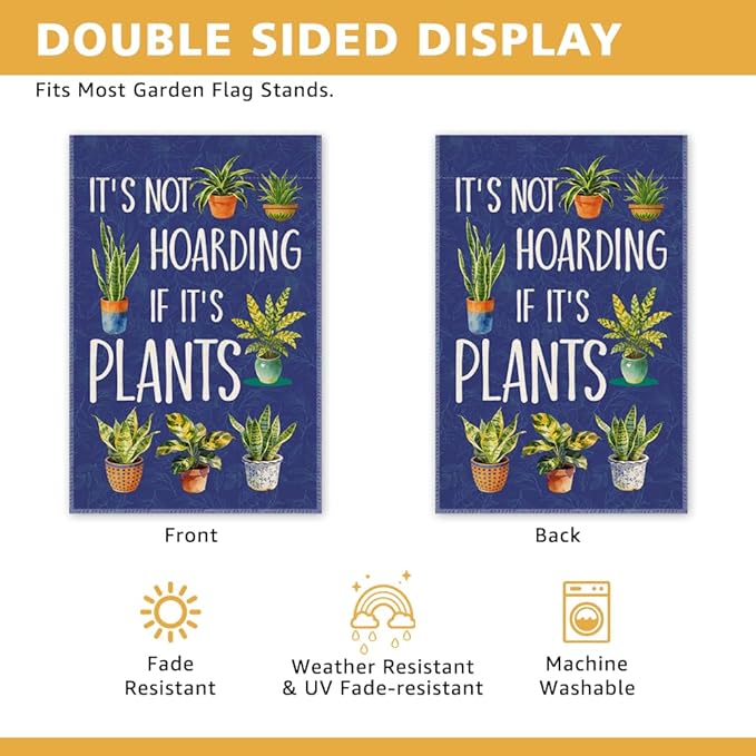 It's Not Hoarding If It's Plants Garden Flag, Funny Botanical Yard Sign for Outside, Spring Summer Lawn Porch Farmhouse Garden Decor, Nature Lovers Outdoor Banner, Native Gardener Gifts