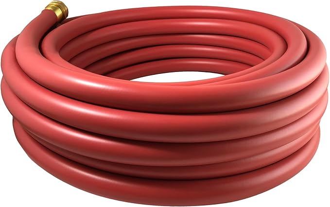 Flexon Flextreme 5/8" x 50ft Red Synthetic Performance Rubber Garden Hose – Lightweight, All-Weather Flexibility, Heavy-Duty, Kink-Resistant, Solid Brass Couplings, Watering Hose for Lawn & Garden