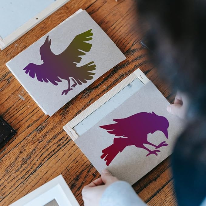 MAYJOYDIY 9pcs Crow Stencils 6×6inch Primitive Raven Stencil with Paint Brush Halloween Birds Stencil Template for Crafts Wood Wall Fabric Paper Wall Furniture