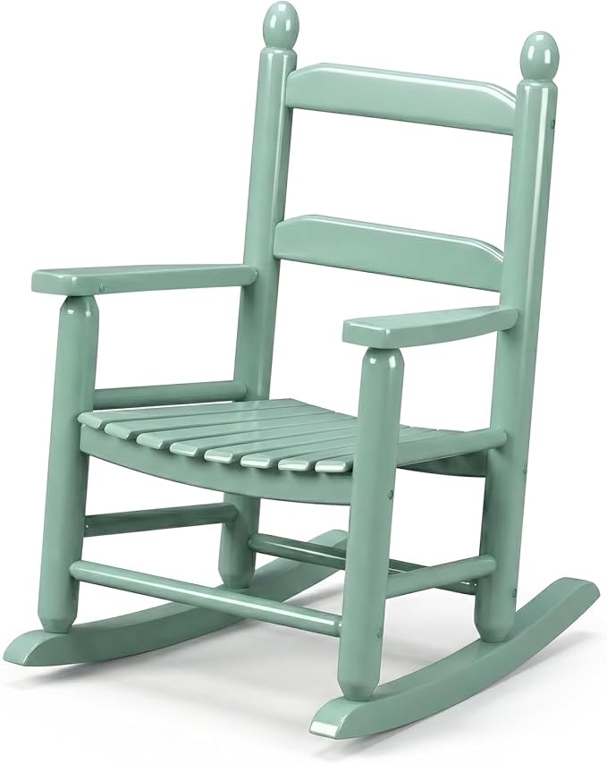 Outvita Kids Rocking Chair, Ergonomic Sturdy Toddler Rocking Chair with High Backrest & Rounded Armrests, Safe Solid Wood Baby Rocker Chair for Age 3-6, Outdoor, Living Room, Reading Room(Green)