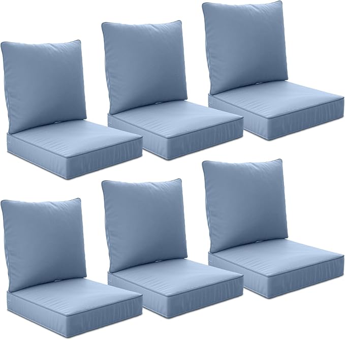 24" x 24" x 6" Outdoor Deep Seat Cushions Set - 6 Set Waterproof & Fade Resistant Patio Furniture Replacement Cushions, Non-Slip Outdoor Cushions Fit Loveseats, Couches, Chairs, and Sofas
