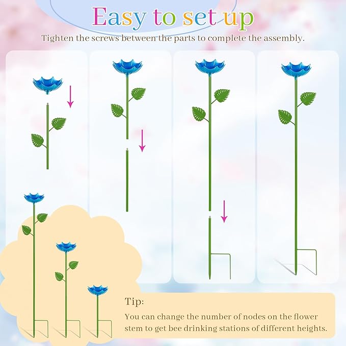 Bee Watering Station | 2 Pack Butterfly Feeder for Outside | Metal Decorative Garden Stakes | Bee Baths for Garden Yard Decor Umbrella Design (Blue,Yellow)