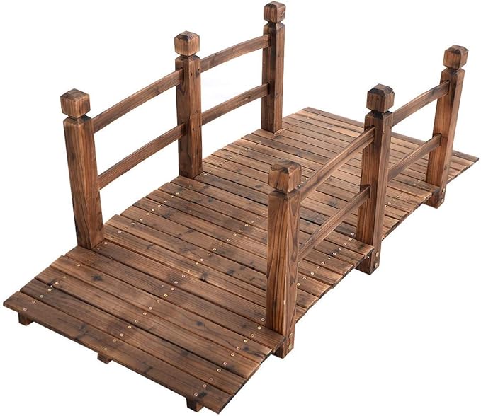 HAPPYGRILL Wooden Garden Bridge, Stained Finish Decorative Pond Bridge, Garden Bridges for Outdoors Yard 5FT