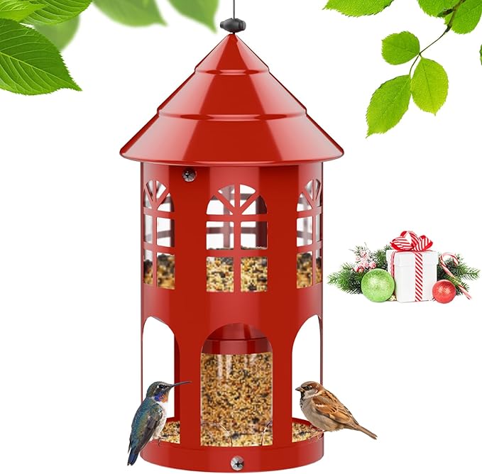 Bird Feeders for Outdoors Hanging, Metal Wild Bird Feeder for Outdside Easy to Clean & Refill, Weatherproof & Large Capacity, Ideal Birdfeeder for Attracting Finch, Cardinal, Blue Jay, Red