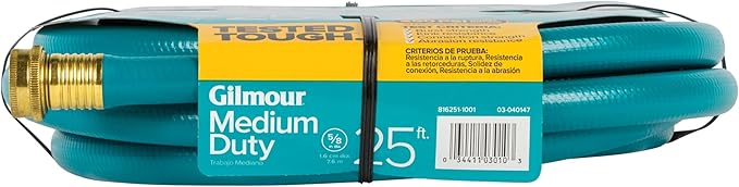 Gilmour Medium Duty 5/8" x 25' Garden Hose, Flexible and Kink Resistant Outdoor Hose, Blue