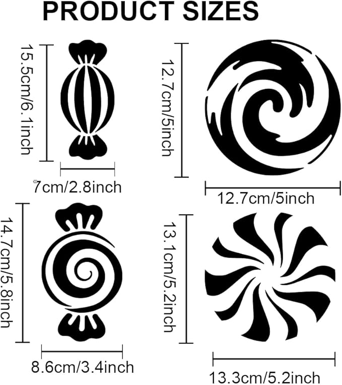 MAYJOYDIY 16 Styles Candy Mint Candy Lollipop Stencils 11.8×11.8inch Candy Theme Stencil with Paint Brush Sweet Candy Stencil DIY Candy Crafts for Birthday Xmas Holiday Decor Gift Making