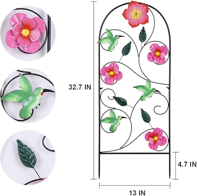 YEAHOME Garden Decor for Outside, 33" Hummingbird Decorative Garden Stakes with Pink Flowers for Spring Garden Decor, Metal Yard Art for Outdoor Lawn Backyard Porch Decorations