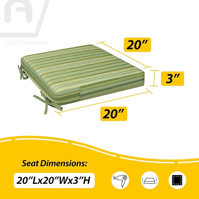 AAAAAcessories Outdoor Seat Cushions for Chairs, Waterproof, Fade-Resistant, 20" x 20" x 3", Patio Furniture Replacement Cushions, Set of 2, Mossy Forest Stripe