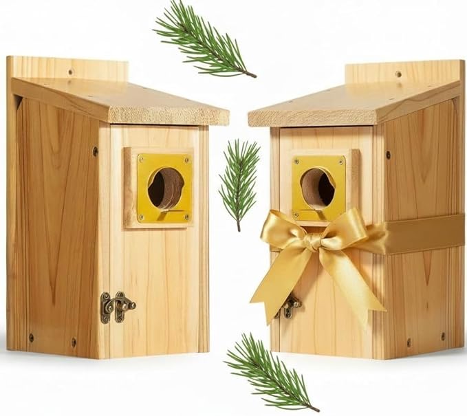 2 Pack Bird Houses for Outside Clearance with Copper Guard, Cedar Bird House Outdoor, Bluebird Finch Swallow Wren Chickadee Assembly Required,Lacquer Finished,Outdoor 5 Years Usage