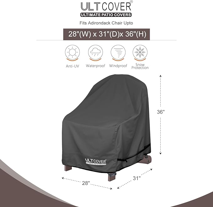 ULTCOVER Waterproof Patio Adirondack Chair Cover for Outdoor Chair Size Upto 28W x 31D x 36H inch, Black