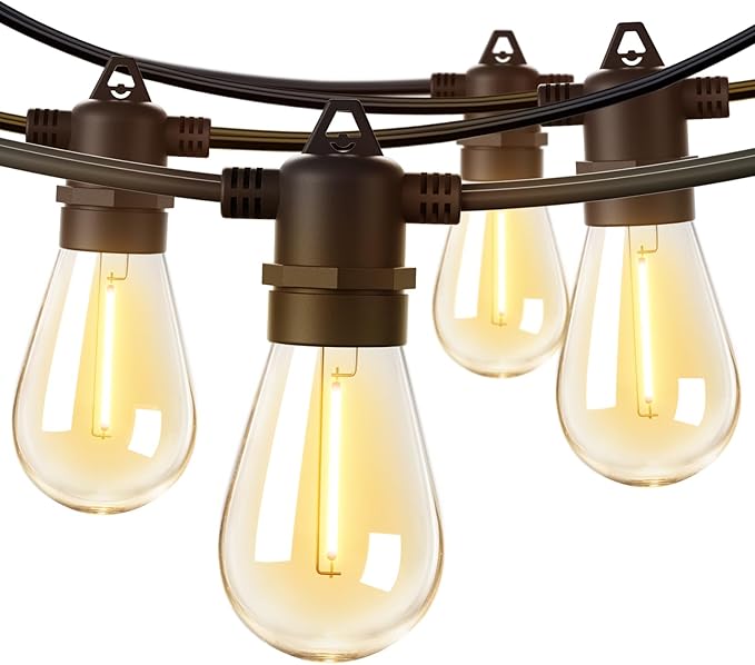 addlon 50FT LED Outdoor String Lights with Edison Shatterproof Bulbs, Weatherproof Strand, Commercial Grade Patio Lights, Decorative for Garden or Patio, Black