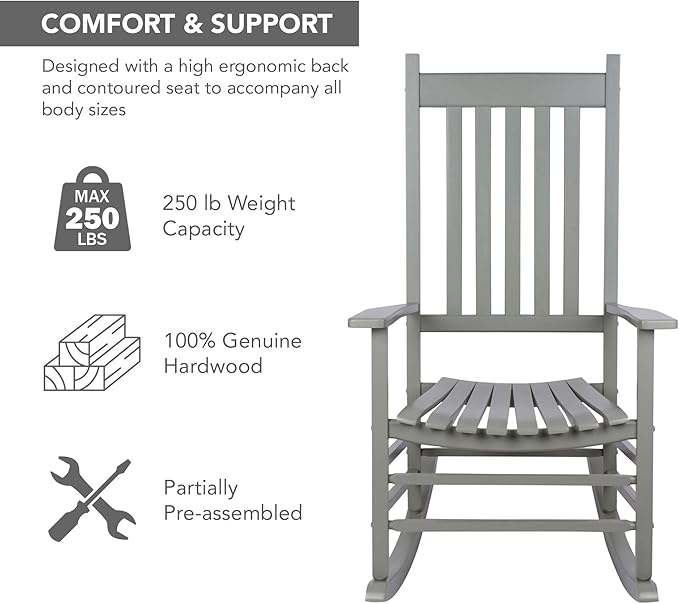 Shine Company Vermont Rocking Chairs, Outdoor Front Porch Rocker Set of 2, Storm Gray
