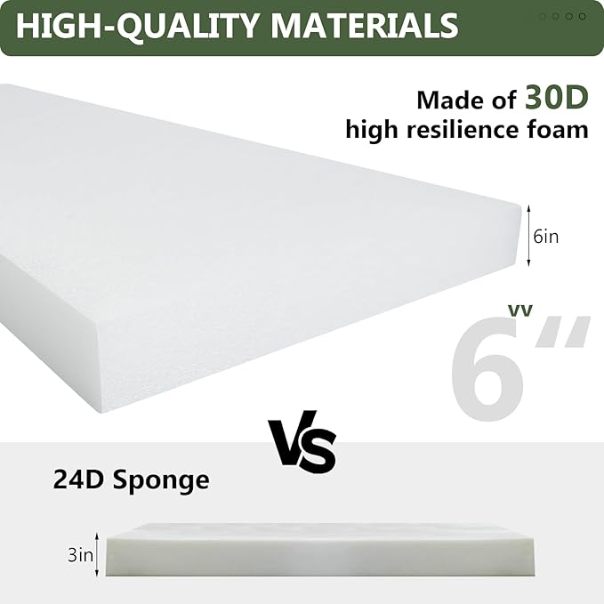 22" x 22" x 6" Outdoor Deep Seat Cushions - Waterproof & Fade Resistant Patio Furniture Replacement Cushions, Non-Slip Outdoor Cushions Fit Loveseats, Couches, Chairs, and Sofas