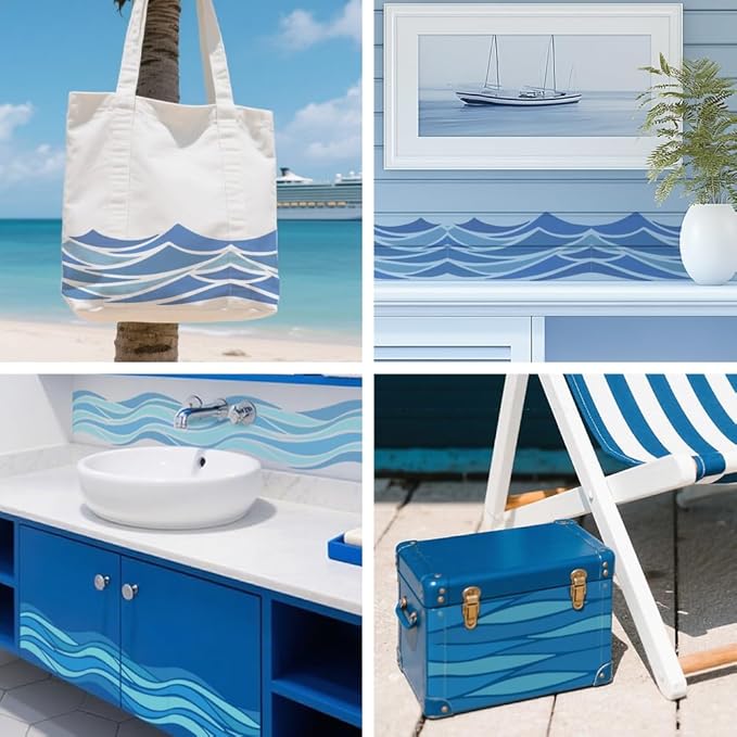 MAYJOYDIY 3pcs Waves Stencil Template 11.7×8.3inch Large Sea Ocean Wave Stencil with Paint Brush Reusable Summer Beach Wave Drawing Templates for Furniture Canvas Home Decor DIY Crafts
