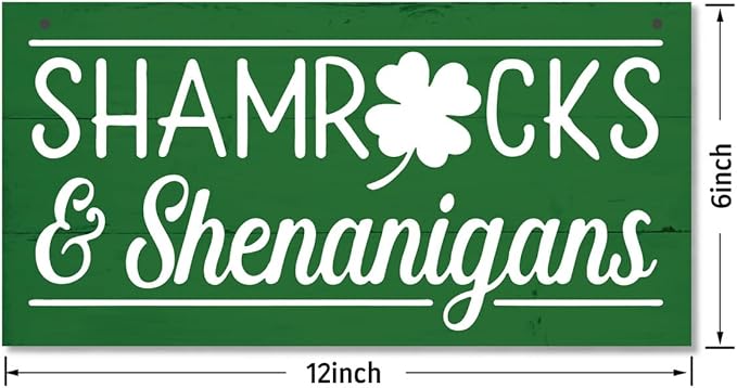 Funny St Patricks Day Wood Decor Sign, Shamrocks and Shenanigans Printed Wood Wall Art Sign, Home Signs Decor, Hanging Door Wood Sign, Irish Sign, St Patricks Day Decor, Rustic Farmhouse Wood Sign
