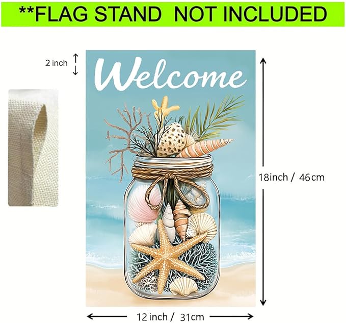 Summer Garden Flag 12x18 Double Sided, Burlap Seasonal Rustic Beach Shell Garden Flags Summer Outdoor Decorations, Small Decorative Yard Lawn Porch Flags for Outside Décor