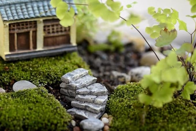 Curved Stone Steps Miniature Fairy Garden Accessories,Miniature Pond Lawn Ornament Figurines, Mini Lighthouse Water Well Bridge Figurines, Micro Landscape Ornaments for DIY Kit Statues