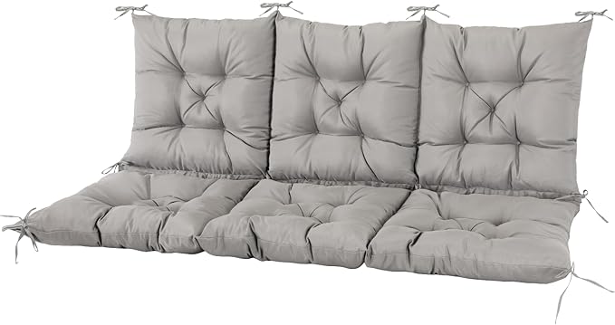 NACATIN 3 Seat Cushion for Outdoor Swing - 60x40 inches, 4" Thick Porch Swing Cushions with Ties and Storage Bag, Waterproof Bench Cushions for Patio, Outdoor, Backyard and Garden (Light Gray)