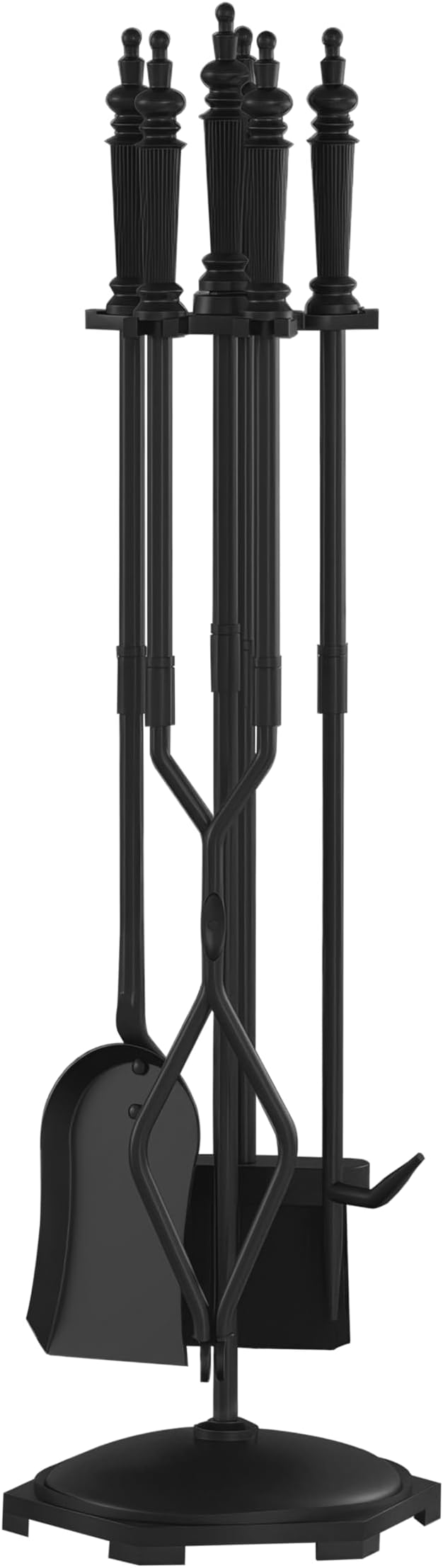 Kingson Fireplace Tools Set 5 Pieces Black Wrought Iron Fire Tool Set for Outdoor/Indoor Include Poker Shovel Brush Tongs and Stand Accessories Set