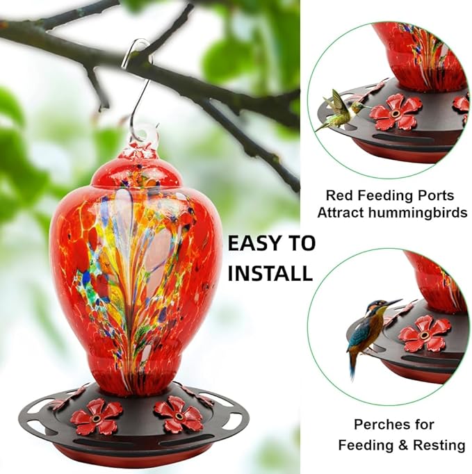 WOSIBO Hummingbird Feeder Replacement Bottom Base Replacement Part Includes Red Plastic Base Metal Top and Brushes (Black Circle)