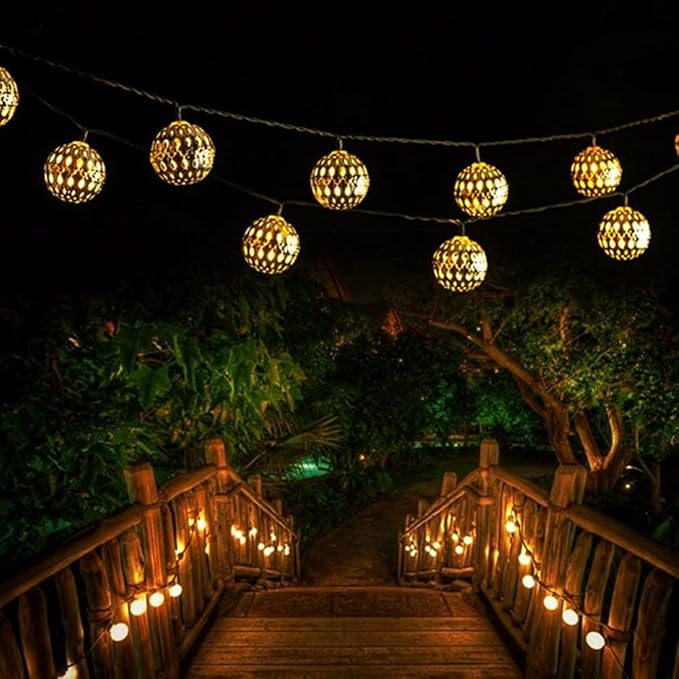 Dephen Solar String Lights - 15ft Outdoor 20LED Christmas Lights, Waterproof Warm White Moroccan for Patio Garden Party Festival Xmas Tree