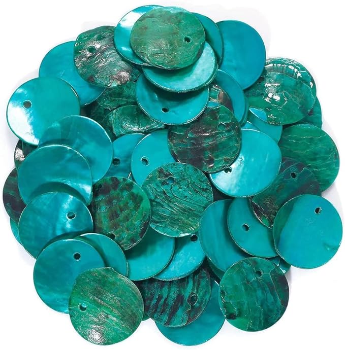 Firstmeet Shell Beads 65pcs Natural 20mm Flat Round Mussel Shell Coin Drop Charm Beads with Iridescent Back for Handcraft Jewelry Making(DIY-1023-Teal-20)