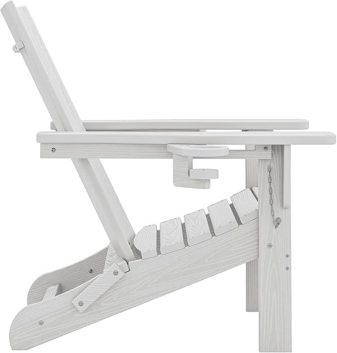 SERWALL Modern Folding Adirondack Chair Set of 4, All Weather Resistant Outdoor Adirondack Chair with Cup Holders, HDPE Adirondack Chair for Patio Lawn Garden, White