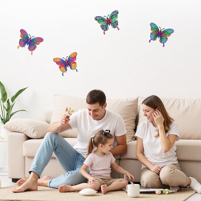 4 Pcs Butterfly Wall Decor Art, Metal Butterflies Outdoor Wall Art with Colorful Leaves, Hand Painted Outdoor Decor for Garden, Yard, Fence, Patio Decoration