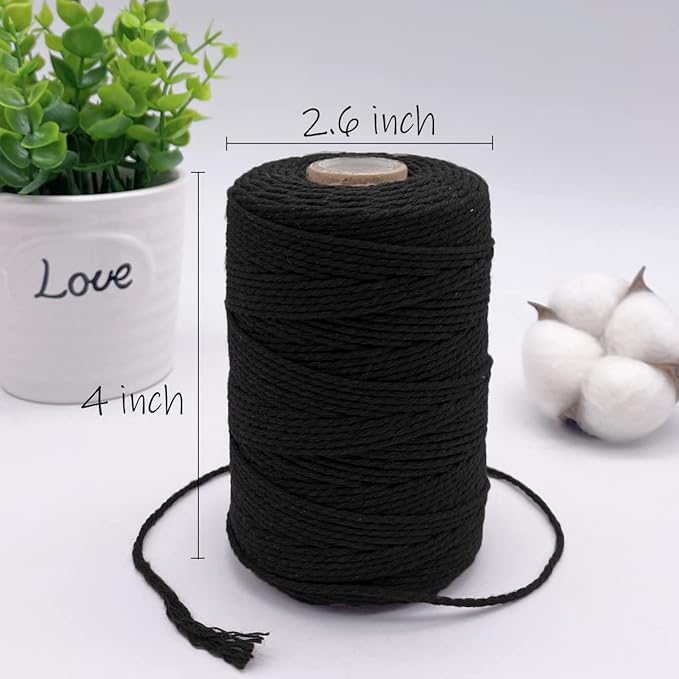 Twine String,500 Feet Cotton Butchers Twine String Cooking Kitchen Twine for Crafts Roasting Gift Wrapping DIY Decoration Gardening Packing Materials,Black