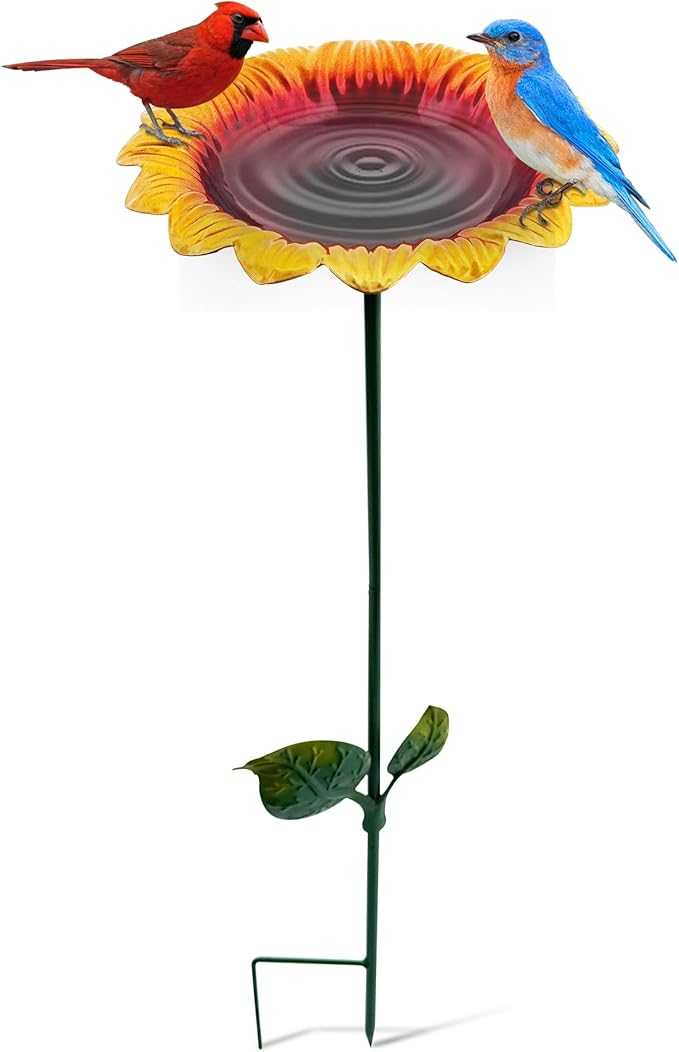 BETTY&SARAH 25 Inch Metal Sunflower Bird Bath for Outside, Small Birdbath Feeder for Outdoor Garden Patio Yard Lawn Decor
