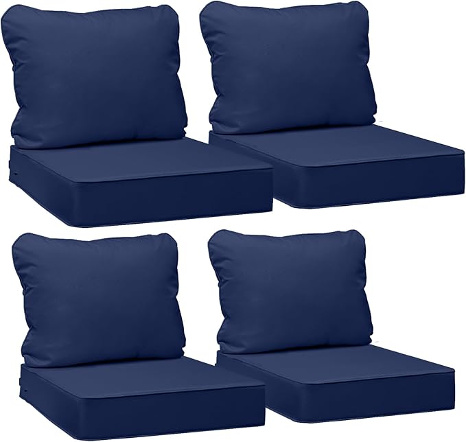 AAAAAcessories Outdoor Deep Seat Cushions, Waterproof, Fade-Resistant Patio Furniture Replacement Cushions, Set of 4, 24" x 24" x 5", Navy Blue