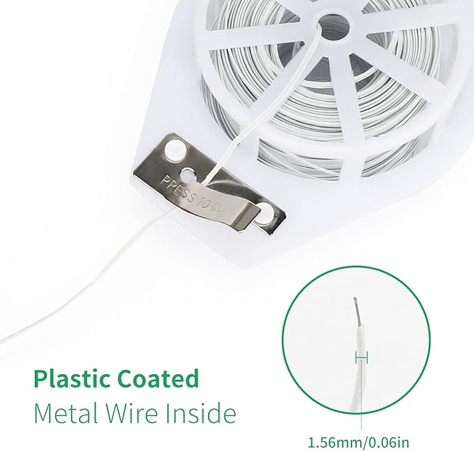 KINGLAKE 328 Feet Plastic Plant Twist Tie White Garden Plants Tie Multi-Use for Secure Vines,Plants