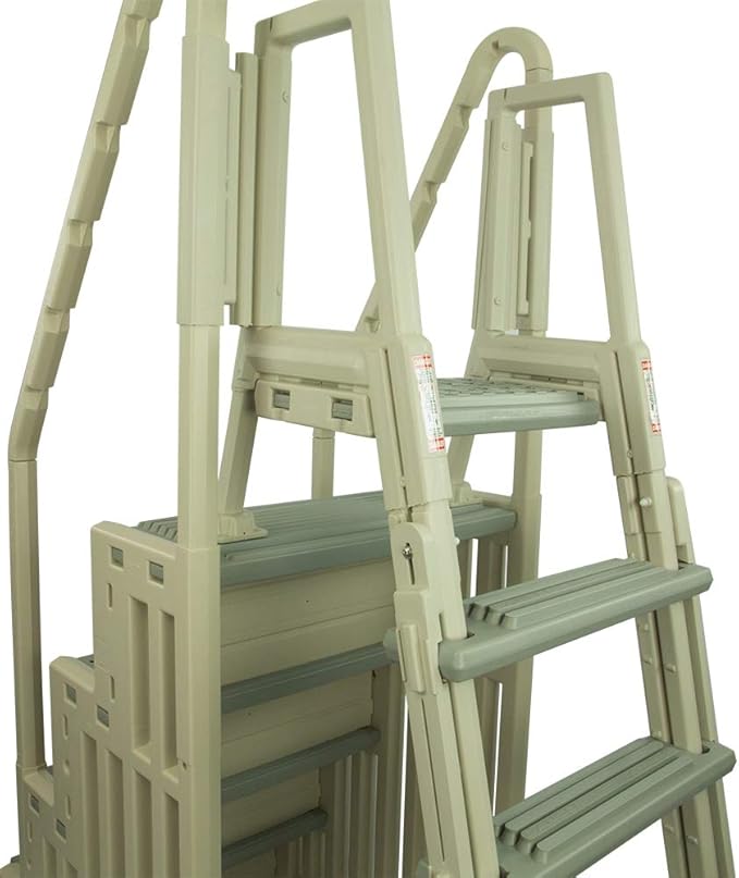 Confer Plastics Step-1X with 8000X Ground to Step Ladder: Above Ground Entry System, Dual Handrails, Slip-Resistant Steps, Supports 300 lbs, Easy Install – Made in USA, Warm Grey with Grey Step-1X