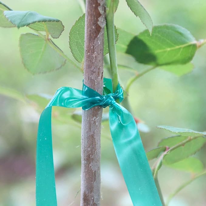 300 Ft Garden Tape Roll, 1/2" Wide Stretch Tie Tape Roll, Thick Sturdy Garden Tie Plant Ribbon Green Vinyl Stake Gardening Support Tools for Indoor Outdoor Patio Plant Use