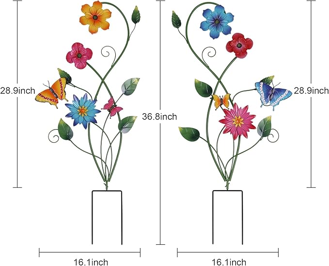 YEAHOME Garden Decor for Outside, 2 Pack 37“ Metal Butterfly Garden Stakes, Spring Wall Decor, Colorful Look & Personalities Flowers Yard Art for Outdoor Lawn Backyard Porch Patio Home Decorations