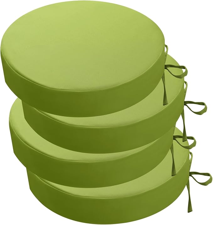 idee-home Outdoor Bistro Chair Cushions, 15”x15”x 3” Thick Outdoor Round Seat Cushions Set of 4 with Ties, Waterproof Round Patio Furniture for Garden