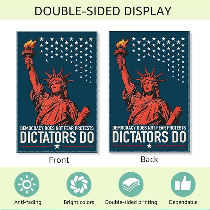 RZHV Democracy Does Not Fear Protests Dictators Do Double-Sided Garden Flag for Outdoor House Yard Sign Garden Decor Parade, Kindness Social Justice Yard Sign, Protest Signs Outdoor Banner