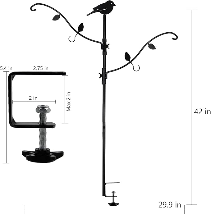 yosager Deck Pole Bird Feeding Station Kit, Porch Multi Hook Bird Feeder Hanging Kit with Two Adjustable Branches, Attracting Wild Birds, Planter Hanger