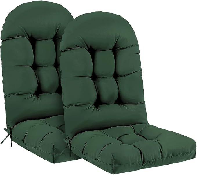 Outdoor Adirondack Chair Cushions Set of 2, 44x19x4 Inch Rocking Chair Cushion, High Back Patio Soft Seat Pad with Ties, Indoor Outside Use, Fade-Resistant & Waterproof, Dark Green