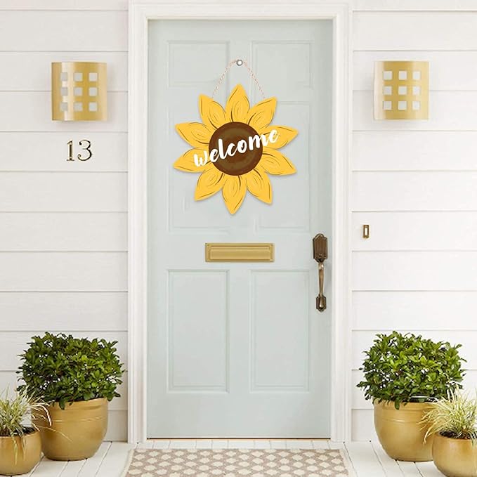 Sunflower Door Hanger, Summer Welcome Sign for Front Door Vintage Gallery Decoration Wood Hanging Farmhouse Porch Wall Decor
