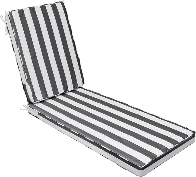 AAAAAcessories Outdoor Chaise Lounge Cushions, Waterproof Patio Furniture Replacement Cushions, Fade-Resistant, 80" x 26" x 3", Gray Cabana Stripe