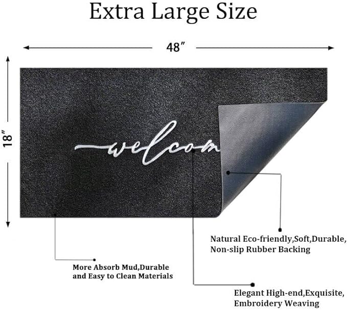AAZZKANG Welcome Mats for Front Door Extra Large 18"x48" Outdoor with Non Slip Rubber Backing Easy to Clean Indoor Doormat for Entrance Outside Inside