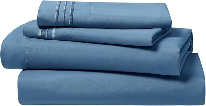 Clara Clark Bed Sheets, Premier 1800 Series 4 Piece Bed Sheet Set, Deep Pocket, Wrinkle, Fade, Stain Resistant, Luxury Soft Bedding Sheets & Pillowcases, Queen, Blue Heaven
