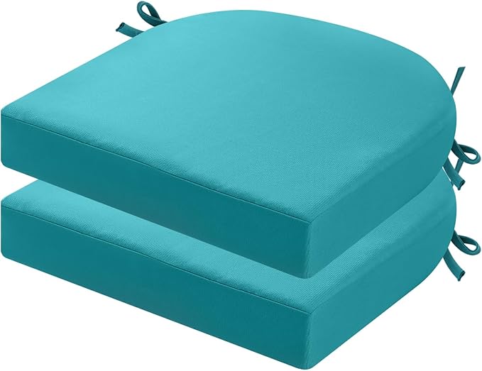 idee-home Outdoor Chair Cushions Set of 2, Thick 19" x 19" x 2" Outdoor Seat Cushions Patio Furniture Waterproof with Ties, Dining Pads