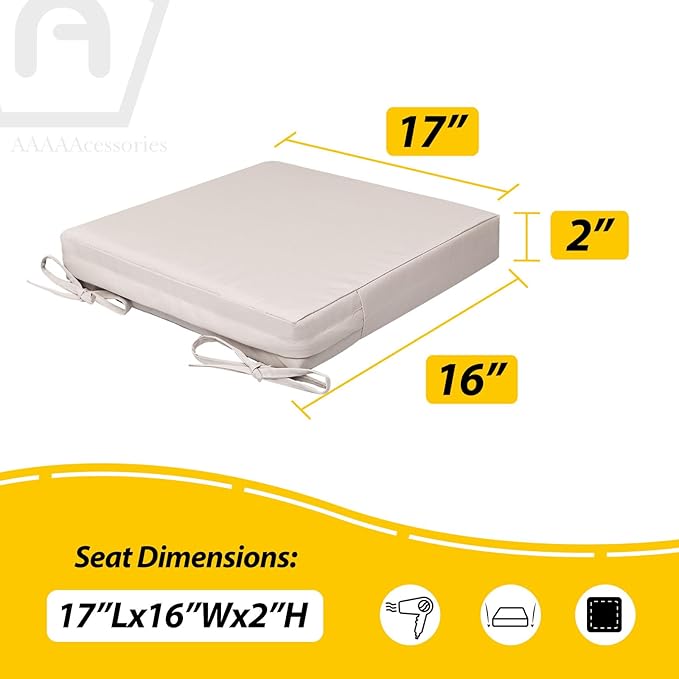 AAAAAcessories Outdoor Seat Cushions for Chairs, Waterproof, Fade-Resistant, 17" x 16" x 2", Patio Furniture Replacement Cushions, Set of 2, Sandstone Beige