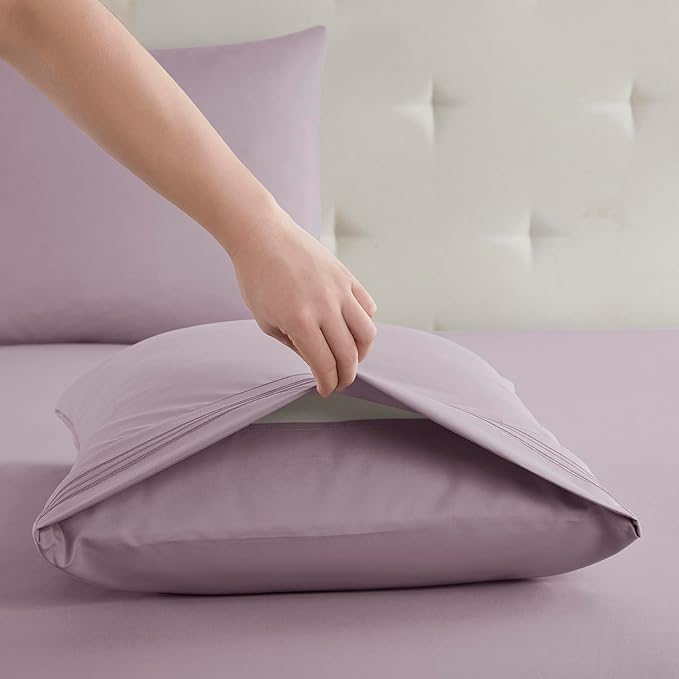 Clara Clark Bed Sheets, Premier 1800 Series Bed Sheet Set, Deep Pocket, Wrinkle, Fade, Stain Resistant, Luxury Soft Bedding Sheets & Pillowcases, Split King, Dusty Purple
