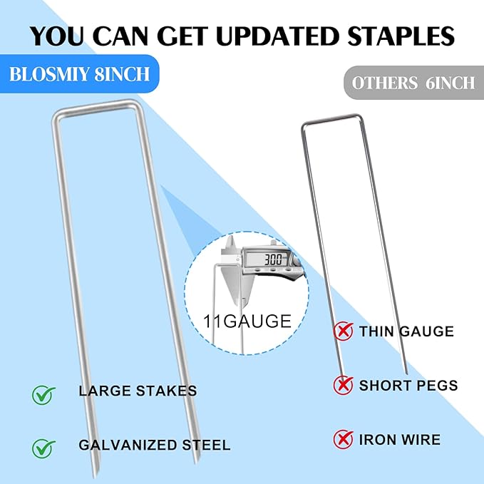 Landscape Staples 8inch 200 Pack,10 Gauge Heavy Duty Galvanized Lawn Staples, Sturdy Garden Stakes for Effortlessly Securing Weed Barrier Fabric,Ground Stabilization,Tackling Outdoor Yard Work