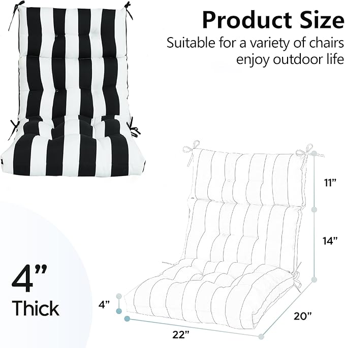 High Back Chair Cushions Set of 2, Adirondack Chair Cushion with Waterproof, Rocking Chair Cushion for Outdoor Patio, Garden Porch 45”x 22”x 4 (2, Black and White B)